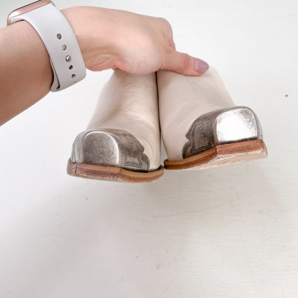 Free People Cream Leather Brayden Western Mule in Bone Cowboy Size 37.5 US 7.5 - Picture 5 of 10